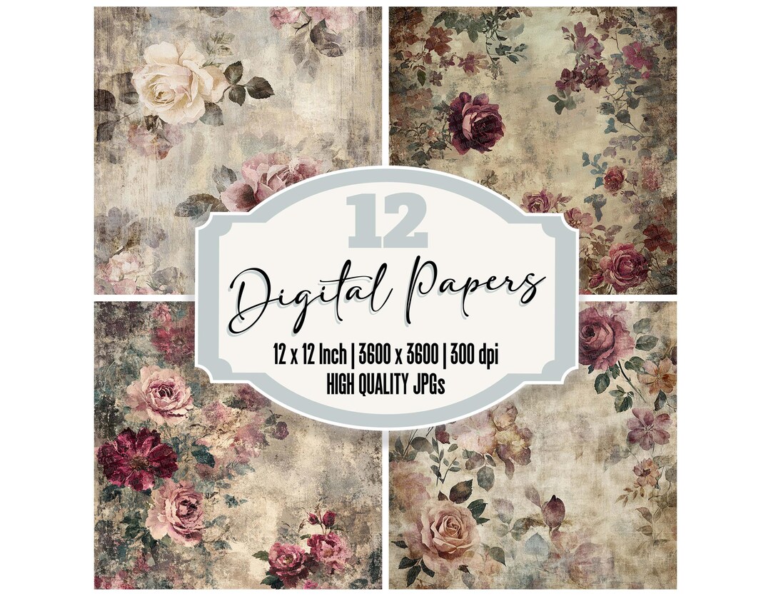 12x Tattered Victorian Wallpaper Junk Journal Paper Digital Paper Pack ...