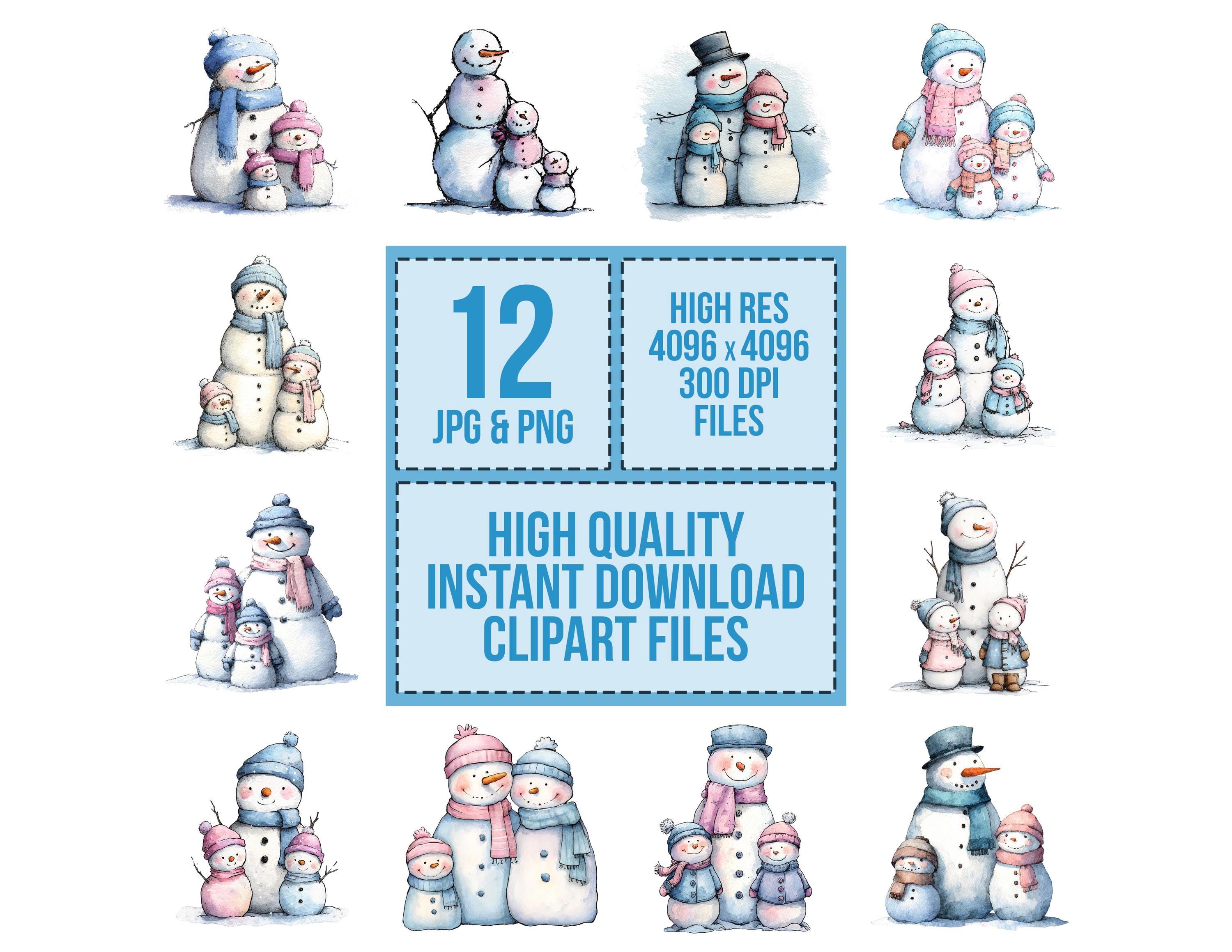 Snowman Family PNG Clipart, 12x Winter Snowman Kids Clip Art Set ...