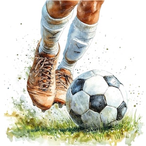 Fußball Clip Art, 12x Fußball Aquarell Clipart Set, druckbare Sport Clip Art, digitaler Download, Fußballaktion, Papierhandwerk, Junk Journal