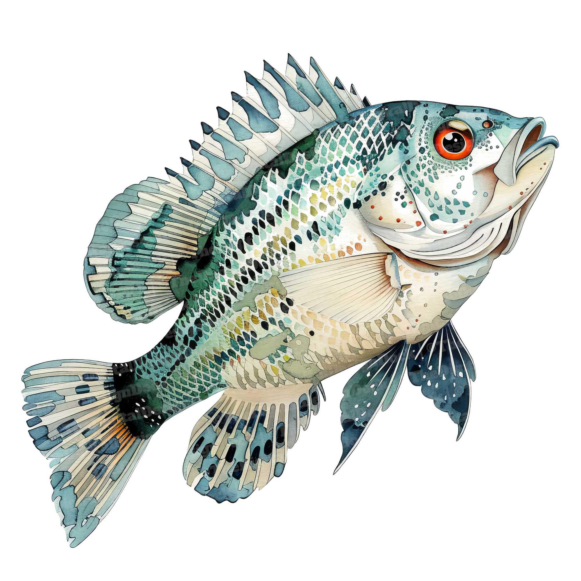 Crappie Fish Graphics 12 Crappie Fish Clipart, Watercolor Fish Clipart, Printable Watercolor ...
