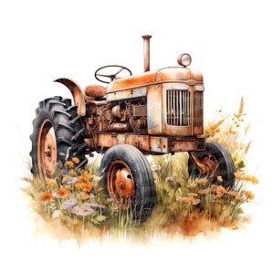 Clipart de tractor, 12 archivos JPG, tractor agrícola abandonado, clipart de acuarela imprimible, arte mural, descarga digital instantánea, revistas basura, gráficos