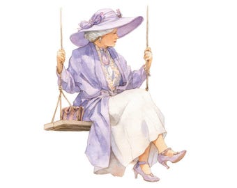 12x Senior Woman Swing PNG Clipart, Watercolor Elderly Lady Clip Art Set, Printable People Illustration, Digital Download, Transparent PNG
