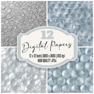 12x Clear Bubble Wrap Junk Journal Paper Plastic Bubble Texture Digital Paper Pack Transparent Packaging Backgrounds Scrapbook Paper JPGs