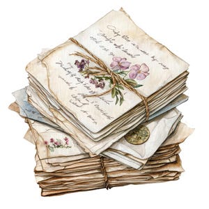 Love Letter PNG Clipart, 12x Vintage Floral Envelope Clip Art Set, Printable Watercolor Clip Art, Digital Download, Transparent PNG