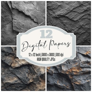 Paquete de 12 papeles digitales con textura de basalto, de roca volcánica, con textura de carbón, JPG de alta calidad, para álbumes de recortes, descarga.