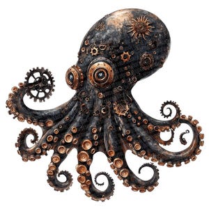 Steampunk Octopus PNG-clipart, 12 x mechanische Kraken-illustraties, afdrukbare aquarel koppotigen illustratie, Paper Crafts, digitale download afbeelding 10