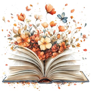 12 x livre des cliparts, livre ouvert avec des fleurs, clipart aquarelle imprimable, créations en papier, art mural, téléchargement numérique, journaux indésirables, livre floral
