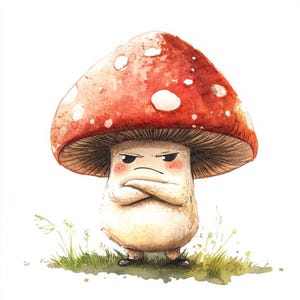 12x Angry Toadstool PNG Clipart, Watercolor Grumpy Mushroom PNG Set, Printable Cartoon Mushroom Clip Art, Digital Download for Crafts PNGs