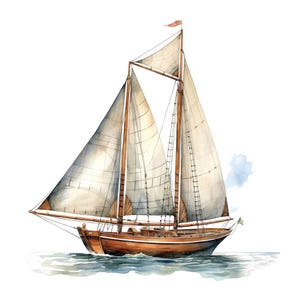 Sailboat Clipart, 12x Vintage Nautical Boat Art Set, Printable Watercolor Art, Transparent Background PNG, Digital Download, Paper Crafts image 8