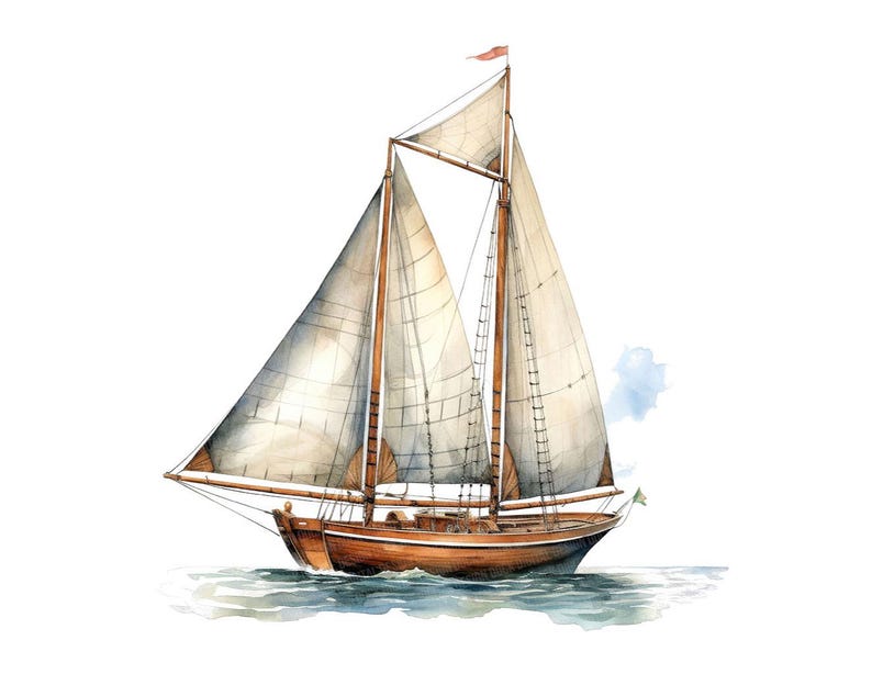 Sailboat Clipart, 12x Vintage Nautical Boat Art Set, Printable Watercolor Art, Transparent Background PNG, Digital Download, Paper Crafts image 8