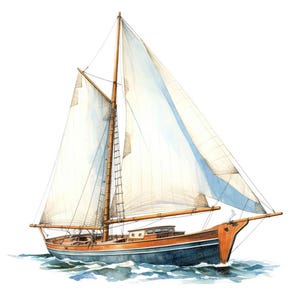 Sailboat Clipart, 12x Vintage Nautical Boat Art Set, Printable Watercolor Art, Transparent Background PNG, Digital Download, Paper Crafts image 11