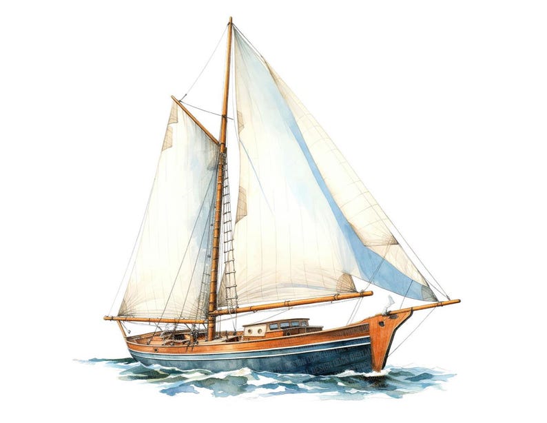 Sailboat Clipart, 12x Vintage Nautical Boat Art Set, Printable Watercolor Art, Transparent Background PNG, Digital Download, Paper Crafts image 11
