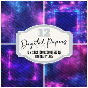 12 x Matrix Glow Junk Journal Paper Grid Trim Pack de papier numérique Arrière-plans futuristes JPG haute qualité Papier pour scrapbooking Téléchargement imprimable