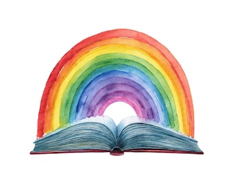 Regenbogen Buch PNG Clipart, 12x Aquarell Bücher mit Regenbogen Clip Art Set, druckbare Aquarell Clip Art, transparente PNG, digitaler Download