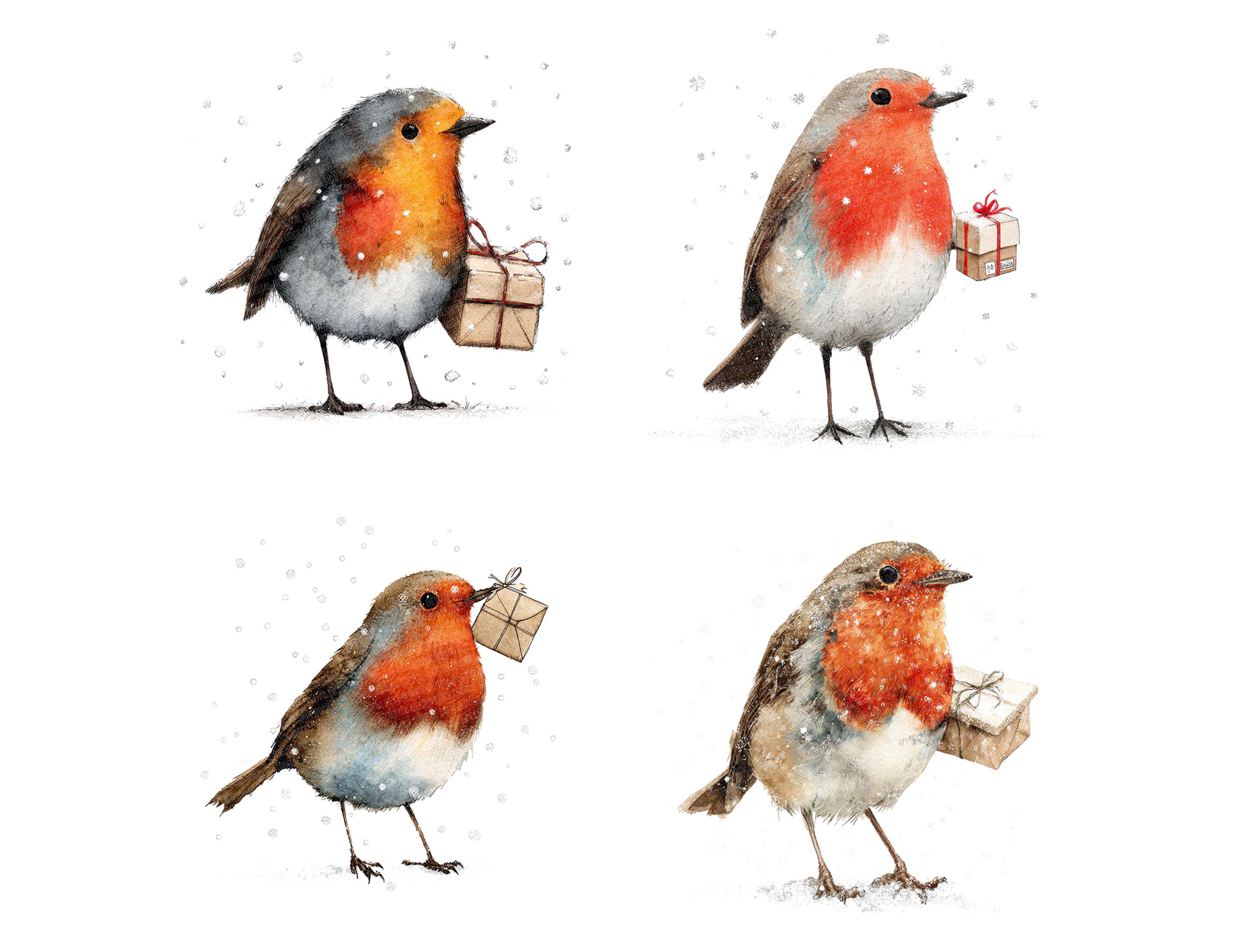 Robin PNG Clipart, 12x Christmas Gift Bird Clip Art Set, Printable ...