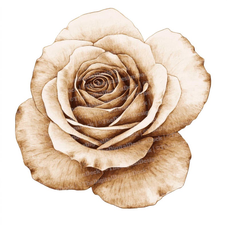 Vintage Rose Clip Art, 12x Watercolor Sepia Single Rose Clipart Set