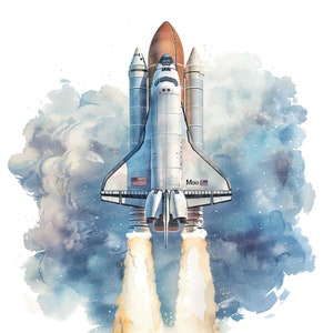 Clipart Space Shuttle, 12 JPG, Clipart astronave NASA, Clipart acquerello stampabile, Artigianato di carta, Arte murale, Download digitale, Diari spazzatura