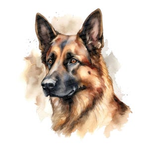 German Shepherd PNG Clipart, 12x Dog Clip Art Set, Printable Watercolor Clip Art, Digital Download, Transparent PNG, Pet Portrait Bundle