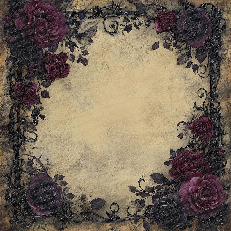 12x Gothic Rose Junk Journal Paper Dark Floral Digital Paper Pack High ...