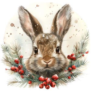 Winter Bunny PNG Clipart, 12x Cute Rabbit Wreath Set, Printable ...