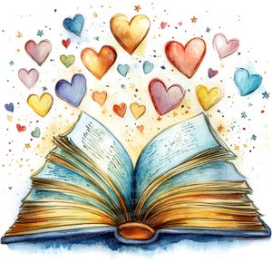 12 hart boek clipart, liefdesverhaal illustratie, afdrukbare aquarel clipart, papier ambachten, kunst aan de muur, digitale download, ongewenste tijdschriften