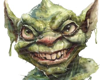 Creepy Goblin Clipart, 12 JPGs, Grinning Monster Clipart, Printable Watercolor Clipart, Paper Crafts,Wall Art,Digital Download,Junk Journals