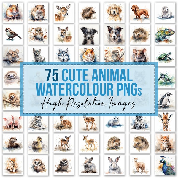 75x Watercolour Cute Animals PNGs Bulk Bundle Mug Cushion Phone Case Downloads PNG Digital Files Watercolor Designs Png Download Images