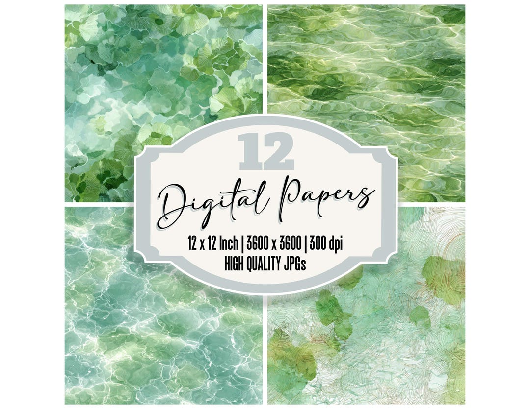 12x Green Algae Water Digital Paper Fluid Style Junk Journal Paper ...