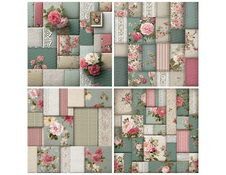 Shabby Chic Patchwork Digital Paper Pack 12x Linen Junk Journal Paper ...