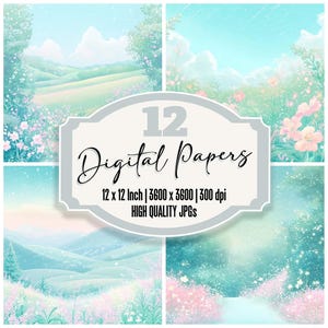 12x Weicher Wiese Traum Junk Journal Papier Pastell Blumen Landschaft Digital Paper Pack Aquarell Hintergründe