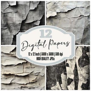 12x Torn Paper Junk Journal Paper, Distressed Grunge Digital Paper Pack, Cracked Texture, Scrapbook Paper,High Quality JPGs,Ripped Paper JPG
