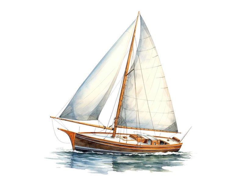 Sailboat Clipart, 12x Vintage Nautical Boat Art Set, Printable Watercolor Art, Transparent Background PNG, Digital Download, Paper Crafts image 15