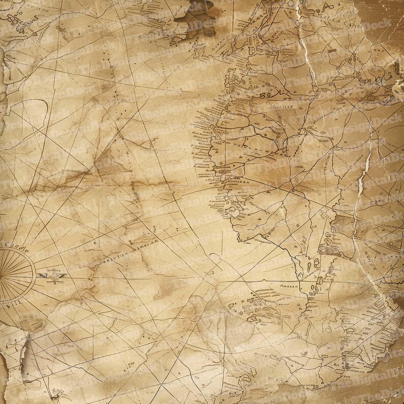 12x Vintage Map Junk Journal Paper, Antique Navigation Digital Paper