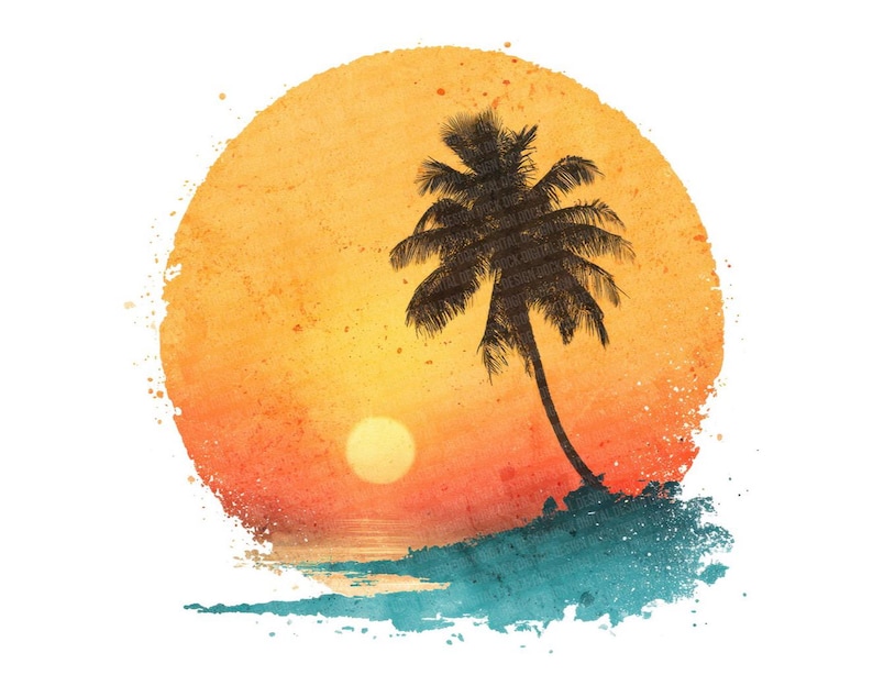 Tropical Sunset PNG Clipart, 12x Palm Tree Beach Clip Art Set,printable ...