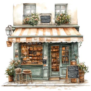 12 French Bakery aquarel clipart, Parisian Café Art, afdrukbare clipart, hoge kwaliteit JPG, digitale download, Paper Crafts, ongewenste tijdschriften