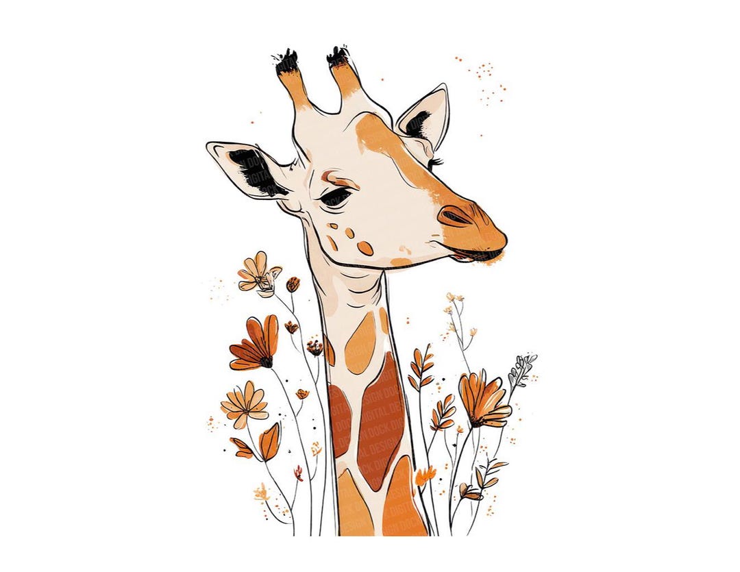 Giraffe PNG Clipart, 12x Floral Safari Animal Clip Art Set, Printable ...