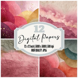 Raspberry Olive Fade Junk Journal Paper Pack 12x Akvarell Digitalt Papper Abstrakta Lager Utskrivbara Scrapbook Papper Ephemera JPG Nedladdning