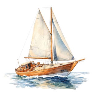 Sailboat Clipart, 12x Vintage Nautical Boat Art Set, Printable Watercolor Art, Transparent Background PNG, Digital Download, Paper Crafts image 12