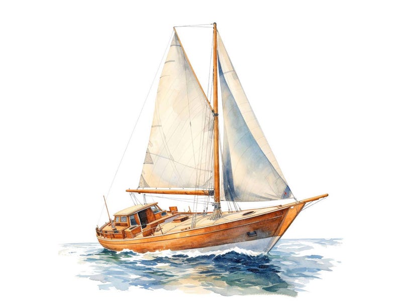 Sailboat Clipart, 12x Vintage Nautical Boat Art Set, Printable Watercolor Art, Transparent Background PNG, Digital Download, Paper Crafts image 12