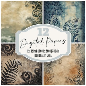 Pakiet papieru dziennika New Zealand Junk 12x Vintage Maori Fern Cyfrowy papier Wysokiej jakości pliki JPG Tła do scrapbookingu Wydrukowane strony dziennika