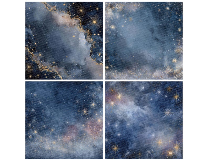 12 Starry Sky Digital Paper Pack Christmas Junk Journal Paper Celestial ...