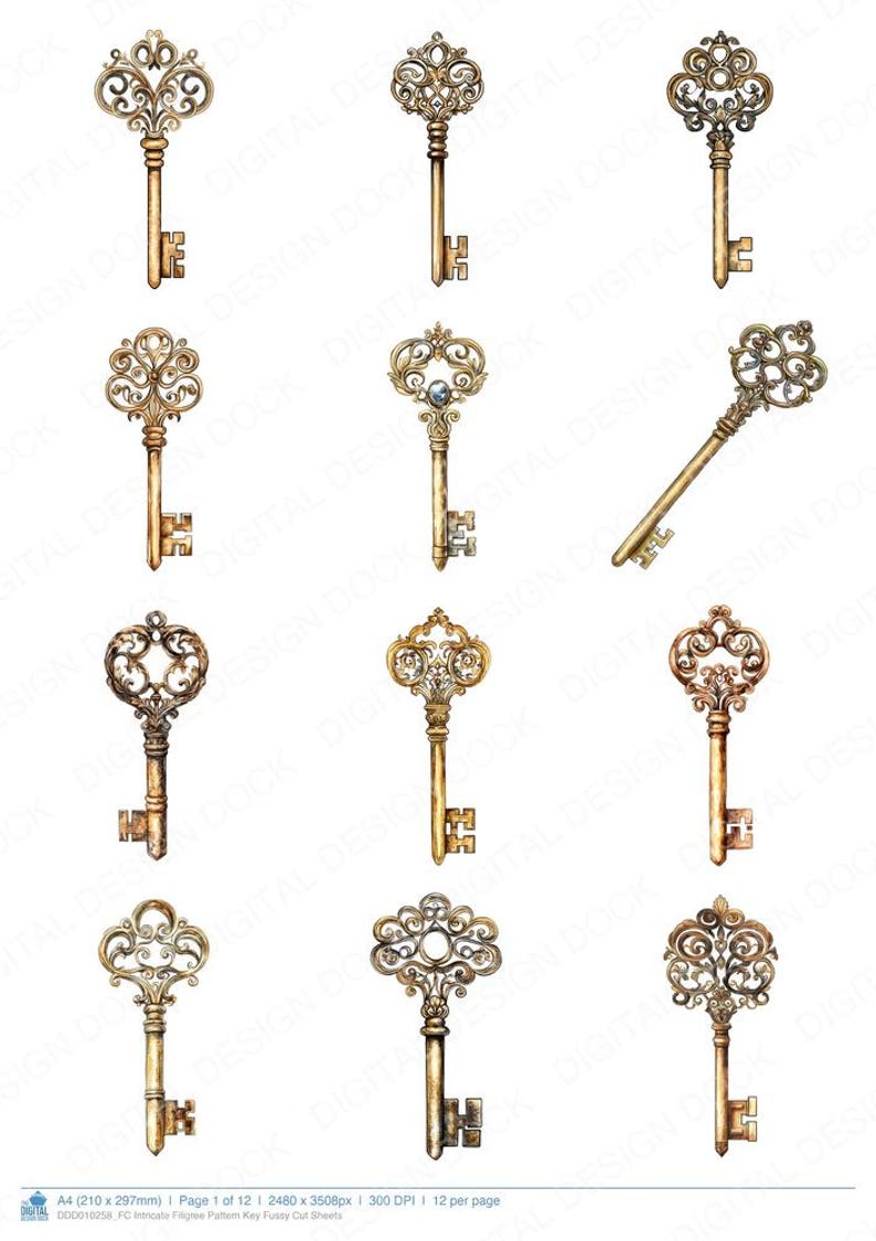 Filigree Key Rack Intricate Filigree Pattern Key Fussy Cut Sheets, 12x Printable Pages ...