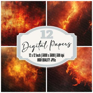 12x Inferno Script Flicker Junk Journal Paper Digital Paper Pack Fire Texture Burned Script Achtergronden Hoge kwaliteit JPG's Afdrukbaar papier