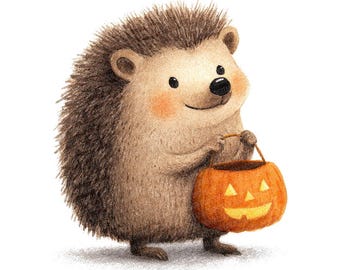 Images clipart PNG de hérissons d'Halloween, lot de 12 illustrations de hérissons à l'aquarelle avec des citrouilles, clipart imprimable, téléchargement numérique, PNG transparent