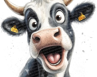 Silly Cow PNG Clipart, 12x Farm Animal Clipart Set, Funny Cartoon Cow Clip Art, Digital Download, High Quality PNG/JPG, Junk Journals PNGs