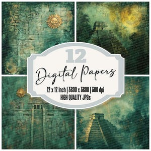 12x Maya Relikte Junk Journal Papier Digitales Papier Pack Antiker Tempel Hintergründe Hochwertige JPGs Scrapbook Papier Druckbares Papier Tagebuch