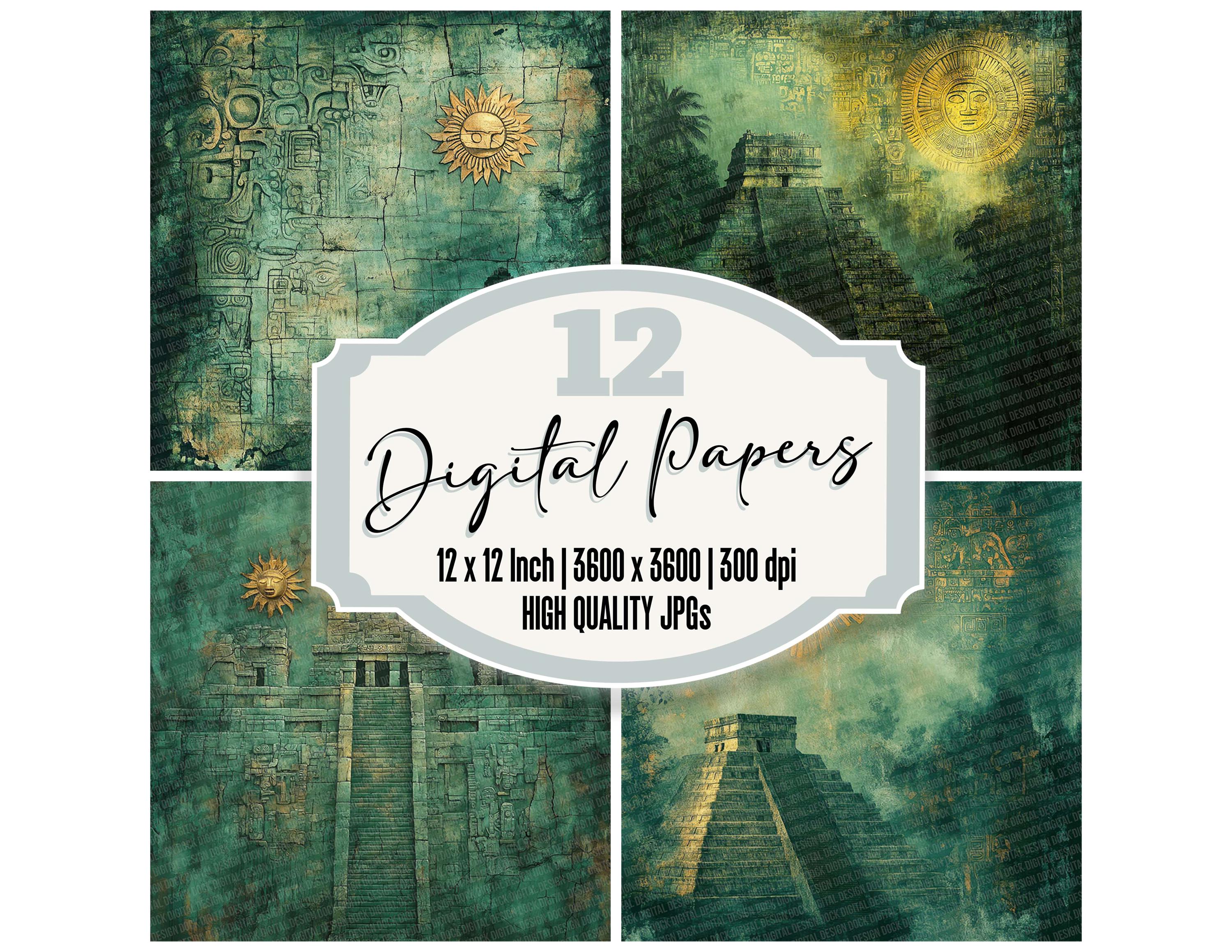 12x Maya Relics Junk Journal Paper Digital Paper Pack Ancient Temple Backgrounds High Quality JPGs Scrapbook Paper Printable Paper Diary