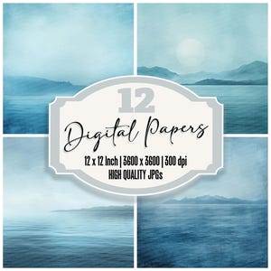12x Island Horizon Junk Journal Paper Mist Carta digitale Confezione da 12 sfondi di paesaggi oceanici JPG di alta qualità stampabili Album di ritagli