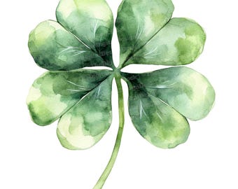 12 Four-Leaf Clover Clipart, Watercolor Shamrock Illustration,Printable Clipart,High Quality JPG,Digital Download,Paper Crafts,Junk Journals