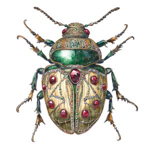 Decorative Beetle Clipart, 12 Watercolor Jeweled Insects, Printable ...